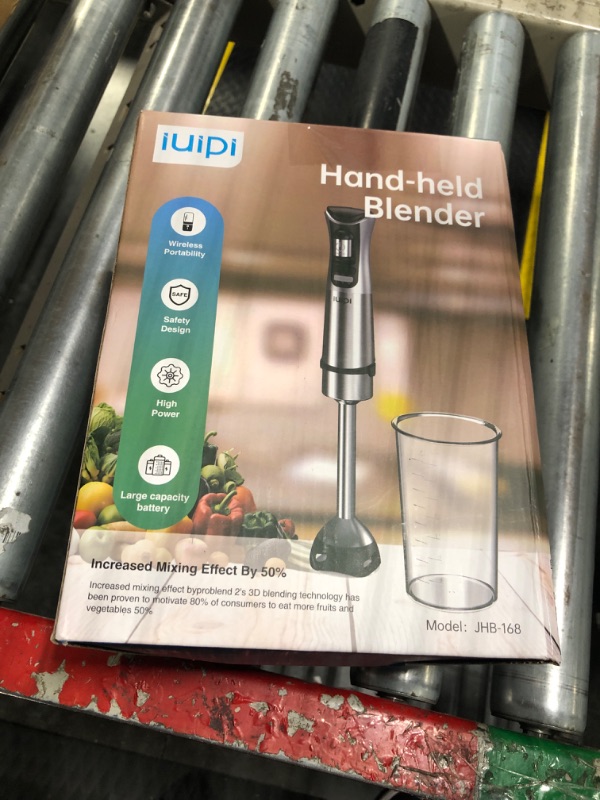Photo 1 of IUIPI Cordless Hand Blender, Variable Speed Immersion Blender Cordless, Rechargeable Portable Stick Blender and 800ml Cup with 304 Stainless Steel Blade for Sauce, Soup, Smoothie, Baby Food
