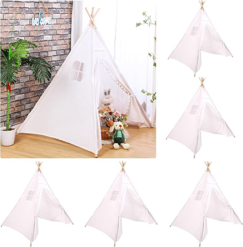 Photo 1 of 
Roll over image to zoom in
Windyun 6 Pcs Kids Teepee Tent Foldable Toddler Tent Washable Teepee Tent for Kids Indoor Outdoor Tent for Boys Girls Boho Sleepovers Birthday Pajama Party Spa Supplies (White,63 Inch)