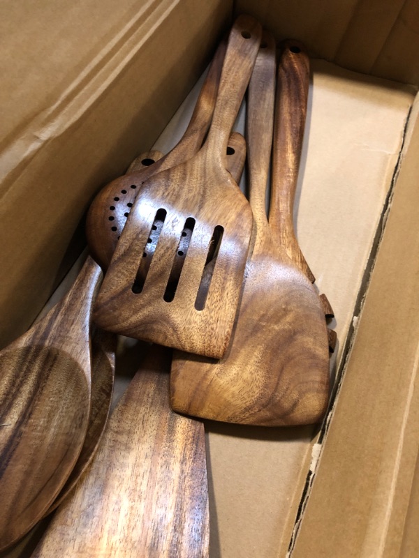 Photo 1 of Mooues Wooden Spoons for Cooking, 7 Pcs Wooden Utensils for Cooking Natural Teak Wooden Kitchen Utensils Set