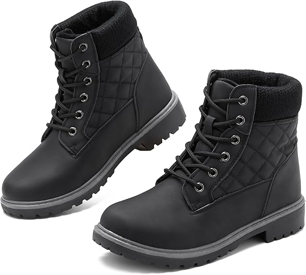 Photo 1 of Adokoo Boots for Women Waterproof Fall Winter Ankle Boots Snow Black Combat Boots Lace Up Non Slip for Hiking Work, US10
