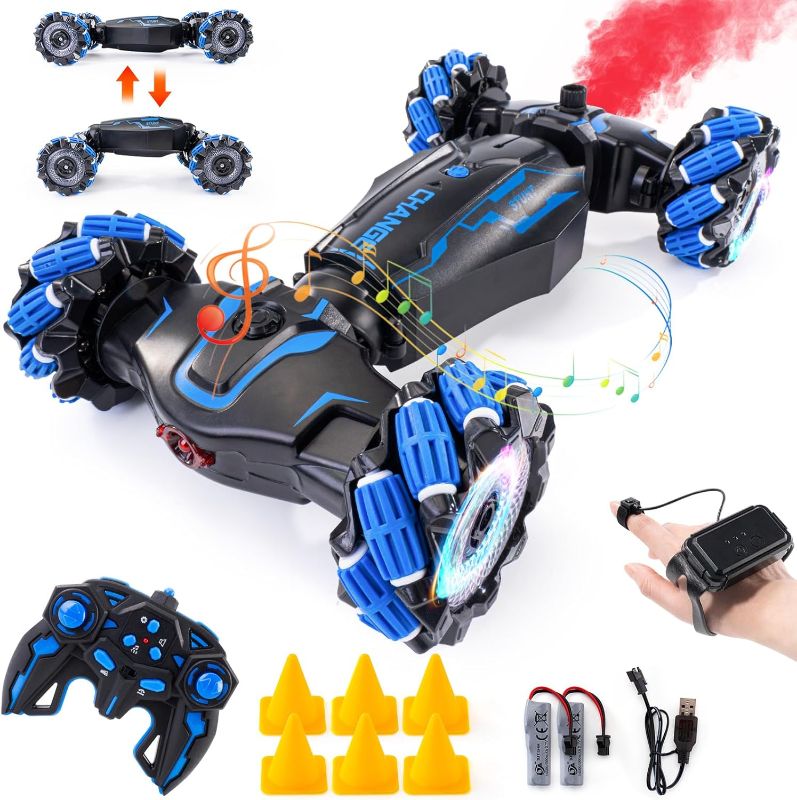 Photo 1 of 4WD Remote Control Gesture Sensor Car, Double-Sided Rotating 360° Flips Drift Car, 2.4 GHz Hand Control Car with Lights Music, RC Stunt Twist Car Birthday Presents for 6-12 Kids (Blue)***STOCK IMAGE, SIMILAR ITEM/ COLOR MAY VARY***
