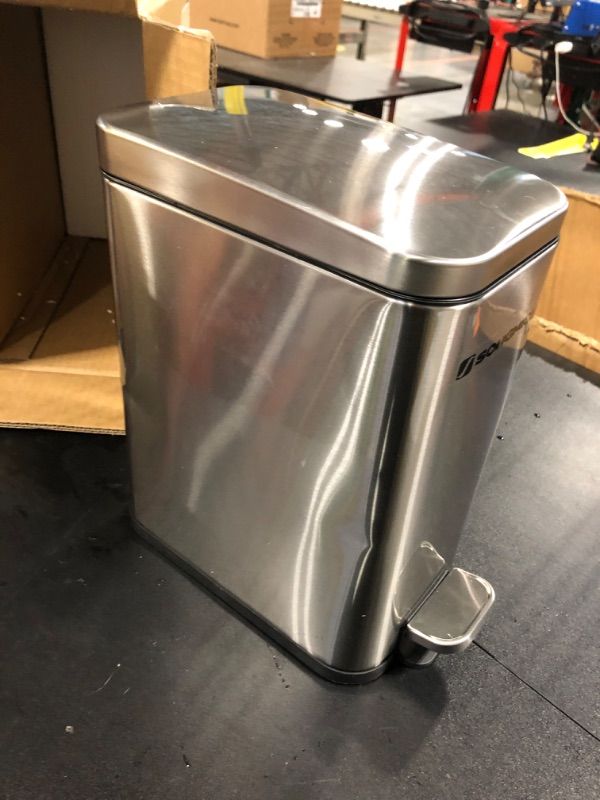 Photo 3 of ***Small dents*** SONGMICS Bathroom Trash Can, 1.3 Gallon (5 L) Small Trash Bin with Lid, Slim for Small Spaces, Stainless Steel Garbage Can, Soft Close, Silver ULTB560E05