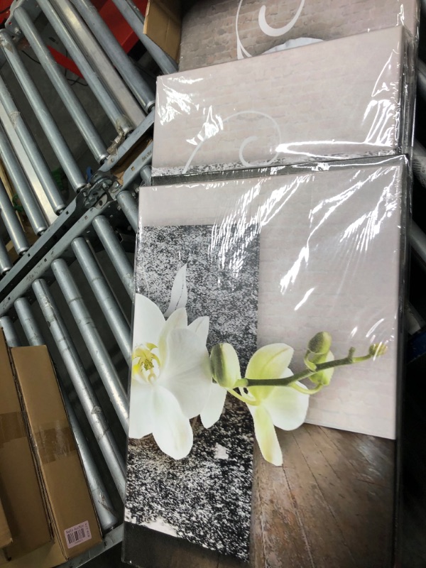 Photo 1 of 5 Panels Large Size Flowers Canvas Painting Print Wall Art Modern Vivid White Orchid Blossoming Floral Picture for Living Room Decoration