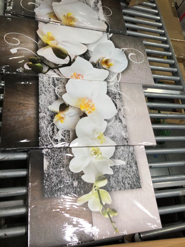 Photo 4 of 5 Panels Large Size Flowers Canvas Painting Print Wall Art Modern Vivid White Orchid Blossoming Floral Picture for Living Room Decoration