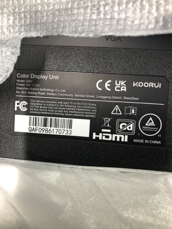Photo 1 of KOORUI Monitor 22 Inch Gaming Monitor FHD 1080P/Full HD 100HZ PC Monitor VA Panel LCD Display with Speakers Adpitive sync (HDMI/VGA/VESA Compatible/Audio Terminal) S01