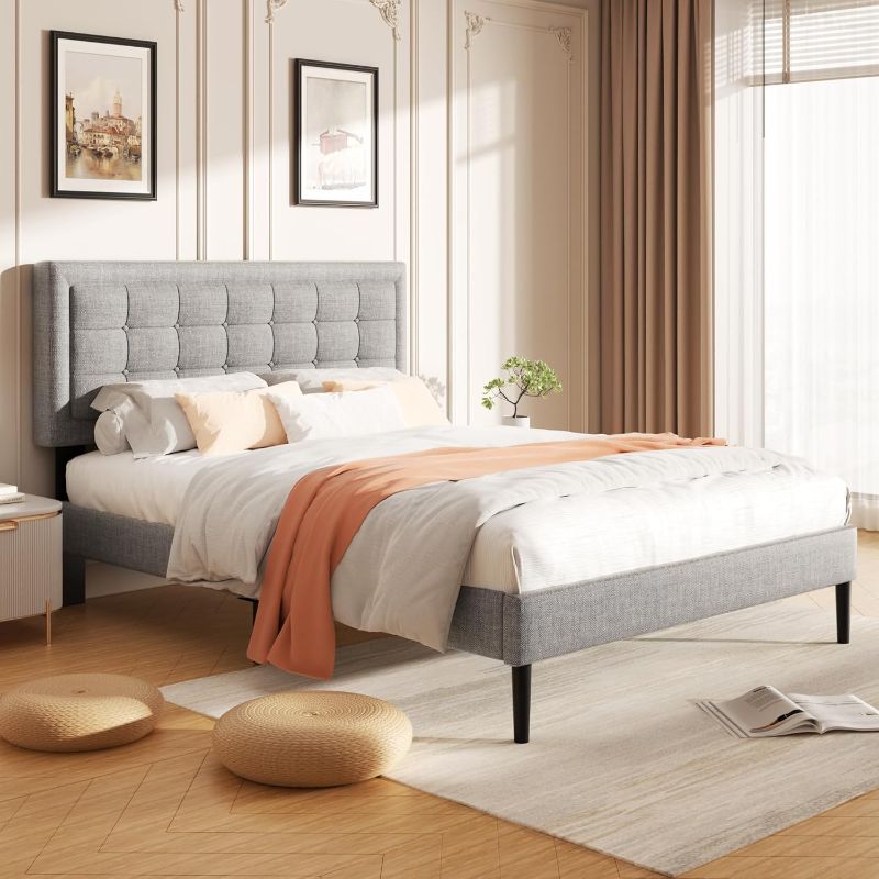 Photo 1 of ***similar, beige color*** upholstered platform bed queen beige 6610