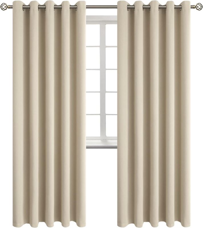 Photo 1 of BGment Room Darkening Curtains 84 Inches Long - Grommet Thermal Insulated Drapes Window Treatment Curtains for Bedroom, 2 Panels, 52 x 84 Inch, Greyish beige