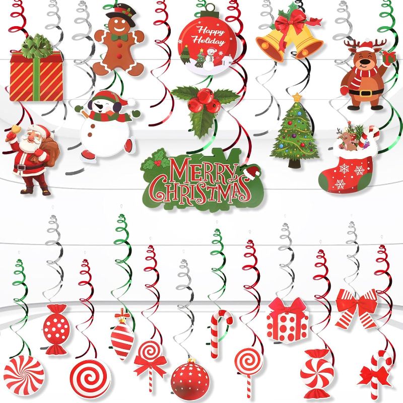 Photo 1 of 
48 Pcs Christmas Hanging Foil Swirl Decorations Set Snowman Elk Indoor Outdoor Ceiling Decorations