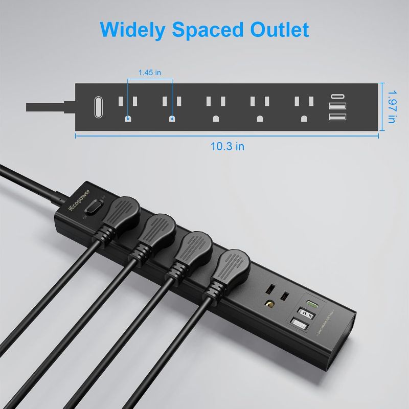 Photo 1 of 5 way power strip 2 usb ports 4 c ports 