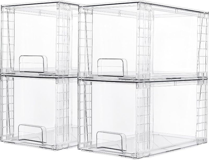 Photo 1 of ***SIMILAR PRODUCT / NO RETURN*** Vtopmart 4 Pack Large Stackable Storage Drawers Easy Assemble Acrylic Under Sink Bathroom Organizers Plastic Storage Bins
