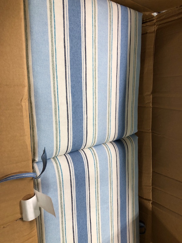 Photo 2 of  2x  Arden Selections Outdoor Dining Chair Cushion 20 x 20, Rain-Proof, Fade Resistant 20 x 20, French Blue Linen Stripe