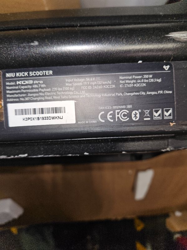 Photo 1 of **USED****UNABLE TO TEST****MINOR DAMAGE**
NIU Electric Scooter for Adults - KQi3 Pro with 350W Power, 31 Miles Long Range, Max Speed 20MPH, Wider Deck, Triple Braking System, 9.5'' Tubeless Fat Tires, Portable & Folding, UL Certified
