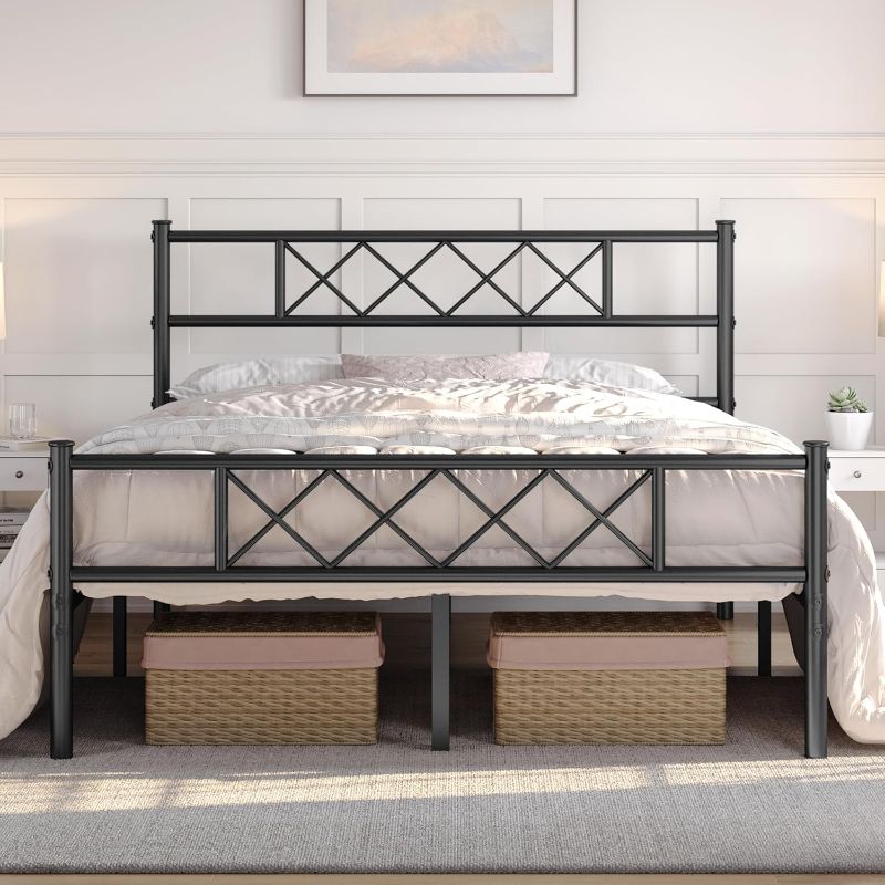 Photo 1 of ***similar*** Yaheetech Full Metal Platform Bed Frame Mattress Foundation with Headboard and Footboard No Box Spring Needed Under Bed Storage Steel Slats Black
