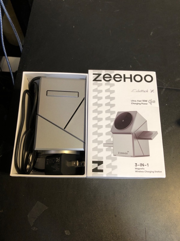 Photo 2 of ZEEHOO Wireless Charging Station, CubeTrick-X Qi2 15W Fast Charge, 3 in 1 Wireless Charging Station for Apple Watch Charger, for iPhone 16, 15, 14, 13, 12 Series, AirPods (30W USB-C Charger Included)