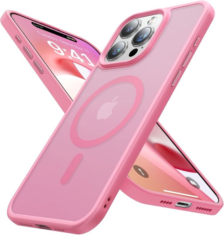 Photo 1 of Strong Magnetic for iPhone 15 Pro Max Case, [Compatible with MagSafe] [Military-Grade Drop Tested] Shockproof Protective Slim Translucent Matte Cover for iPhone 15 Pro Max Phone Case, Pink
