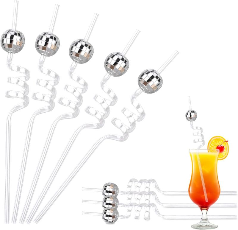 Photo 1 of 12 Pack Disco Ball Straws, Disco Party Decorations Bachelorette Straws Reusable Plastic Straws, Suitable for Disco Party Home Bar Karaoke Birthday Party Wedding Christmas Decorate COLORFUL