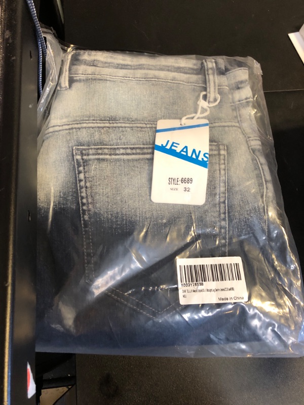 Photo 2 of DANT BULUN Men's Ripped Distressed Destroyed Slim Fit Straight Leg Denim Jeans(32,Blue6689)