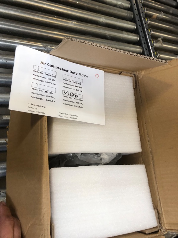 Photo 1 of Air Compressor Motor, 3HP SPL Electric Motor, 3450 RPM, 115/230V Single Phase Motor, 56 Frame 5/8 Keyed Shaft 60 HZ