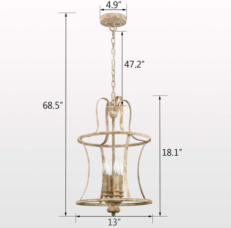 Photo 4 of TEENYO French Country Lantern Chandelier 4-Light Distressed White Pendant Light Fixtures with Chain Modern Farmhouse Lantern Pendant Lighting for Kitchen Island Dining Room