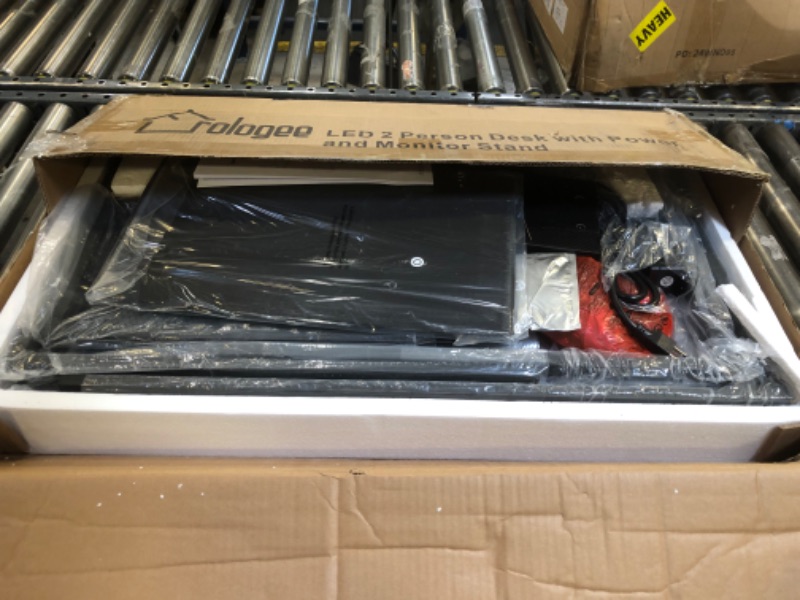 Photo 1 of Furologee 2 Person Gaming Desk with LED Lights, 71 Inch Computer Desk with Power Outlets and Monitor Stand, Double Desk with Storage Bag and Headphone Hooks, Study Writing Table for Home Office, Black