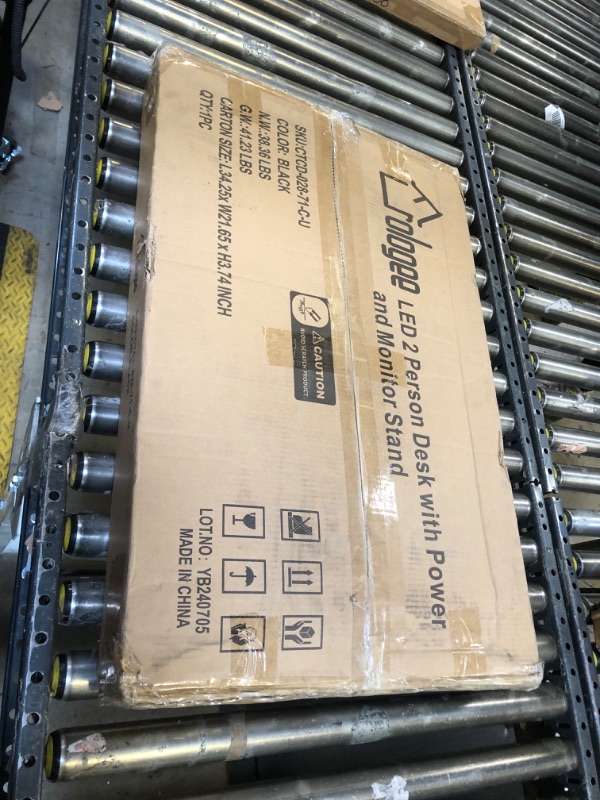 Photo 1 of Furologee 2 Person Gaming Desk with LED Lights, 71 Inch Computer Desk with Power Outlets and Monitor Stand, Double Desk with Storage Bag and Headphone Hooks, Study Writing Table for Home Office, Black