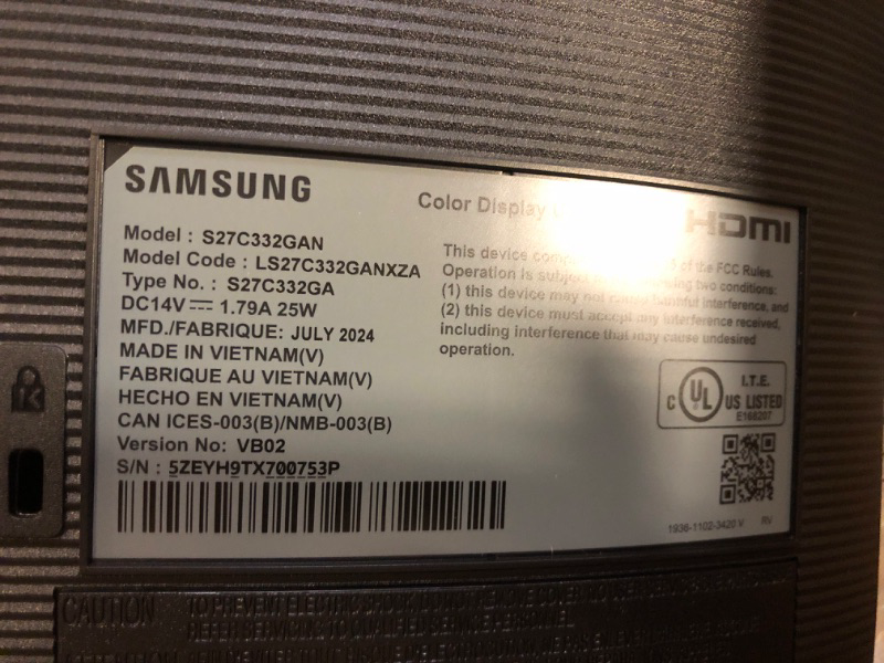 Photo 1 of SAMSUNG 27-Inch S33GC Series Business Essential Computer Monitor, IPS Panel, Tilt Only Display Stand, 100Hz, HDMI and DisplayPort, AMD FreeSync, Advanced Eye Care LS27C332GANXZA, 2023