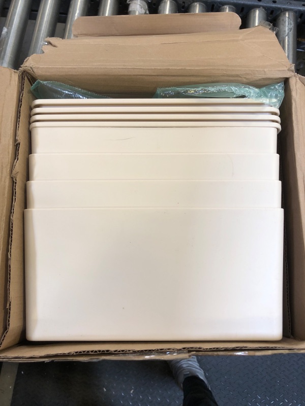 Photo 1 of Menkxi 4 Pcs Storage Bins with Lids Plastic Storage Containers Stackable Storage Box Baskets for Organizing Shelves (Beige,Large)