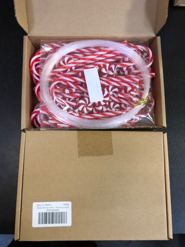 Photo 2 of 2 packs 60 Pcs Christmas Tree Hanging Decorations-Christmas Plastic Candy Canes Peppermint Ornaments for Xmas Thanksgiving Gift Home Indoor Outdoor Party Favor (Red and White)