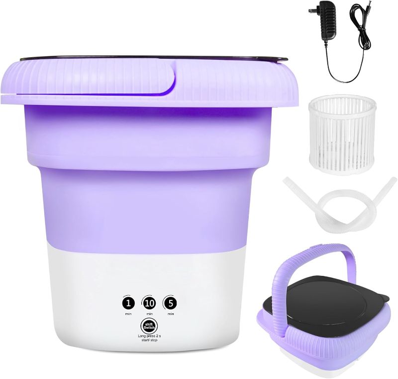 Photo 1 of HULKNPEW Portable Washing Machine,Mini Foldable Washing Machine for Baby Clothes,Underwear or Small Clothes, Foldable Portable Turbine Mini Washer with Drain Basket (Purple)