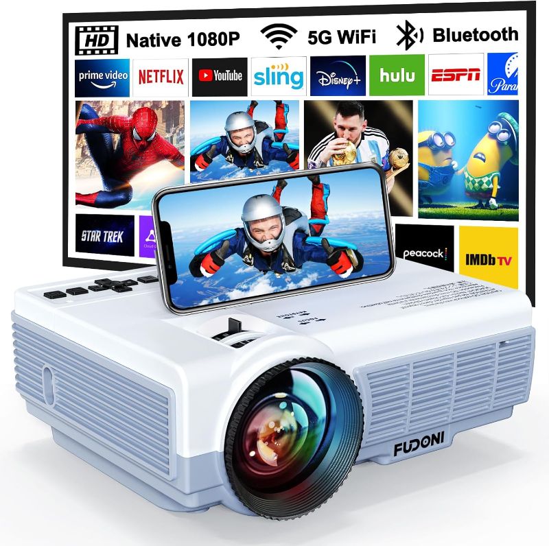 Photo 1 of 
Projector with WiFi and Bluetooth, FUDONI Upgrade 5G WiFi Native 1080P 14000L 4K Supported, Portable Movie Outdoor Projector for Home Theater,