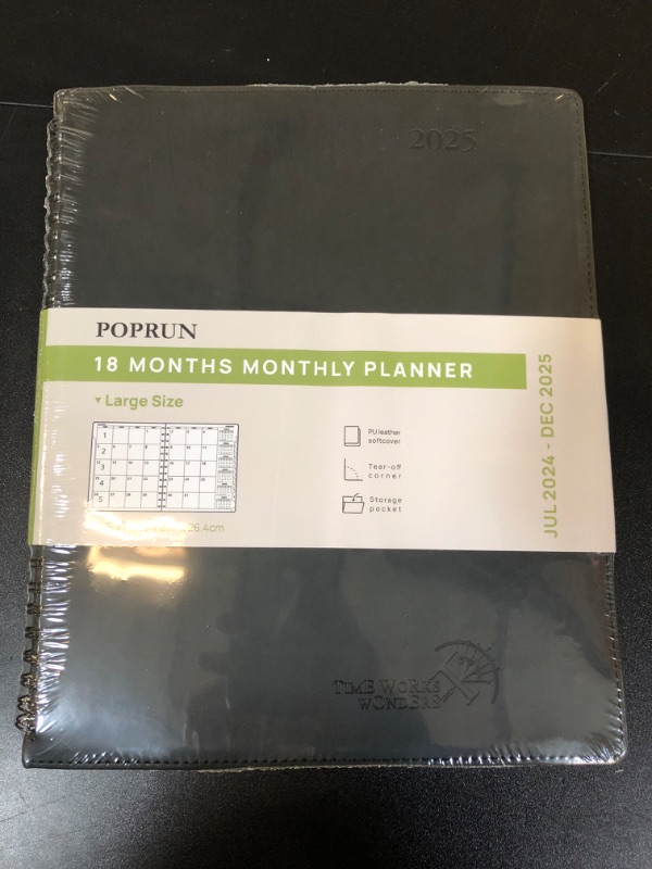 Photo 2 of POPRUN Monthly Planner 2024-2025 Spiral Bound (8.5'' x 10.5'') 18 Months Calendar (Jul 2024 - Dec 2025) - 4 Pages per Month with Monthly Expense & Notes, Sunday Start, Leather Cover - Black