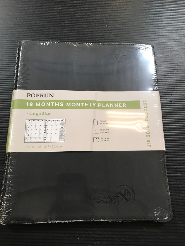 Photo 2 of POPRUN Monthly Planner 2024-2025 Spiral Bound (8.5'' x 10.5'') 18 Months Calendar (Jul 2024 - Dec 2025) - 4 Pages per Month with Monthly Expense & Notes, Sunday Start, Leather Cover - Black