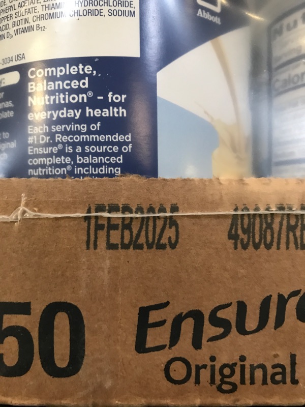 Photo 2 of EXP DATE 02/2025--Ensure Original Nutrition Shake, Small Meal Replacement Shake, Complete, Balanced Nutrition with Nutrients to Support Immune System Health, Vanilla, 14 oz, 6 Count