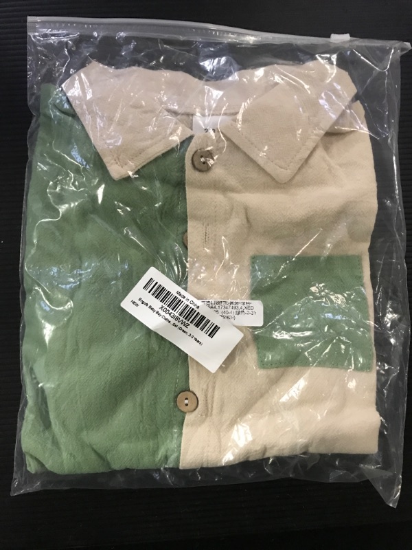 Photo 2 of Engofs Baby Boy Clothes Toddler Summer Outfit Cotton Linen Contrast Color Short Sleeve Button Down Shirt Shorts Set (Green, 2-3 Years)