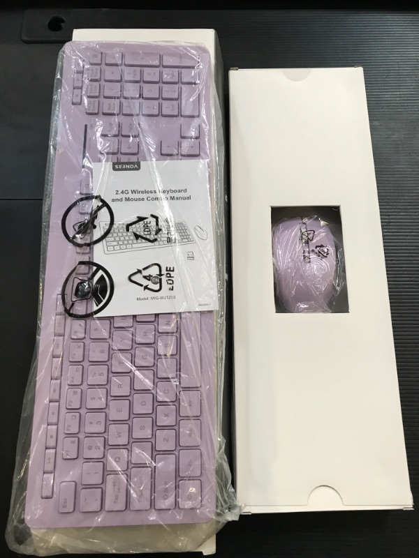 Photo 2 of seenda Wireless Keyboard and Mouse Combo, 2.4GHz Wireless Quiet Keyboard Mouse with USB Receiver, Full Size Cute Wireless Keyboard Mouse Set for Windows Laptop Computer Desktop, Purple