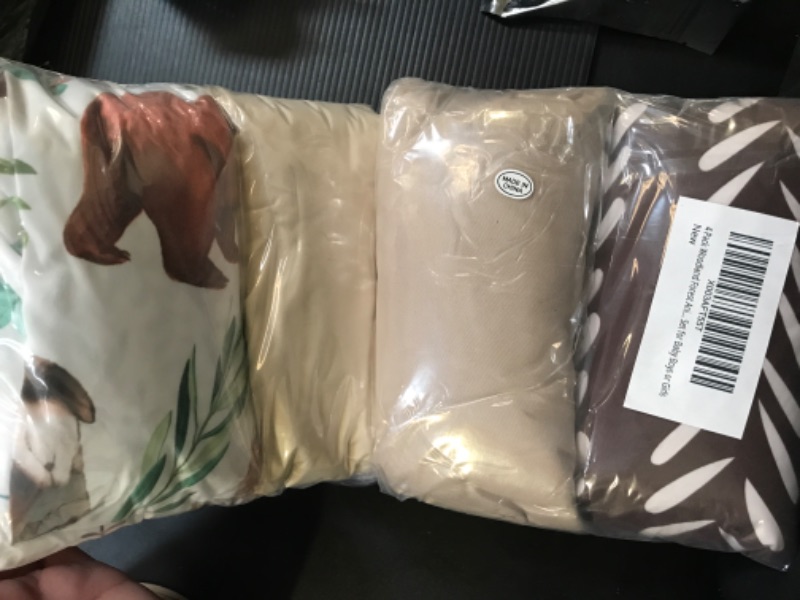 Photo 2 of 4 Pack Woodland Forest Animals Wood Neutral Brown Unisex Fitted Baby Crib Sheets Set for Baby Boys or Girls