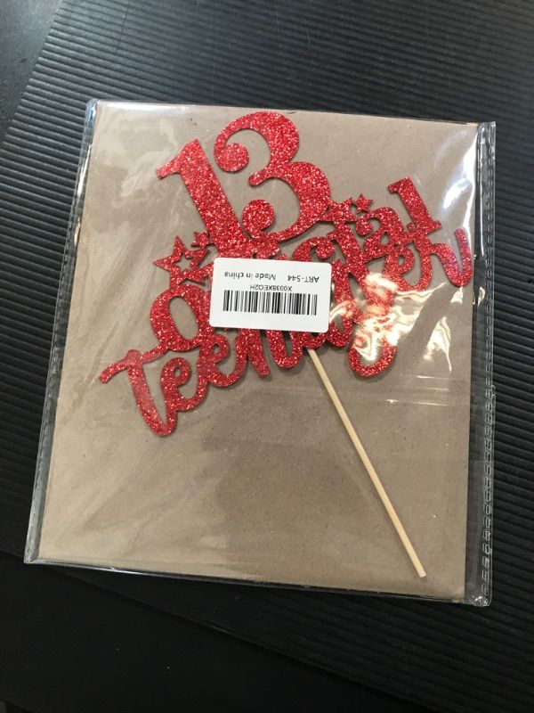 Photo 1 of Trelsan 13 Official Teenager Cake Toppers - Happy 13th Birthday Party Decorations - Boys or Girls 13th Party Glitter Cake Toppers (red)