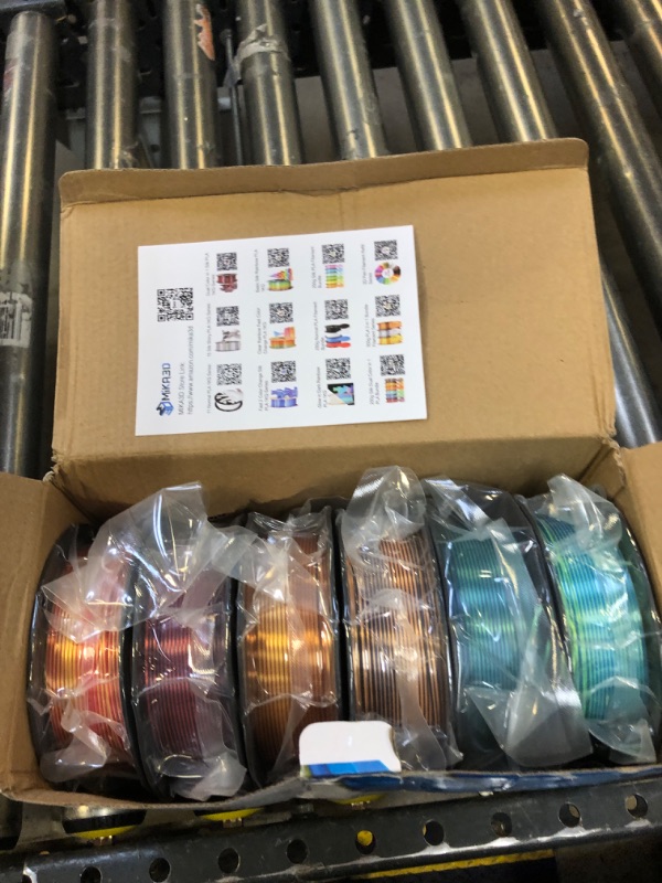 Photo 2 of MIKA3D 6 Spools Bicolor Dual Color 1.75mm 3D Printer Filament Bundle, 3D Printing Silk PLA, Silk Black-Purple/Purple-Gold/Black-White/Black-Orange/Red-Blue/Black-Red, 3D Printing PLA 250g X 6 Spools