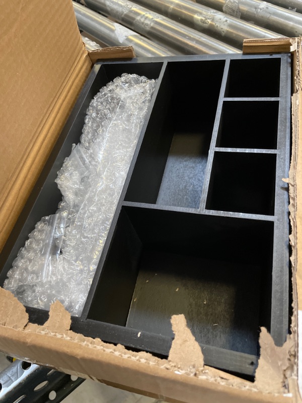 Photo 1 of Paper Plate Dispenser, Paper Plate Holder for Kitchen Counter, Wood Rustic Silverware Utensil Caddy, Cutlery Flatware Organizer Box for Cups Spoons Forks Plates Napkins, Kitchen Accessories (Black)