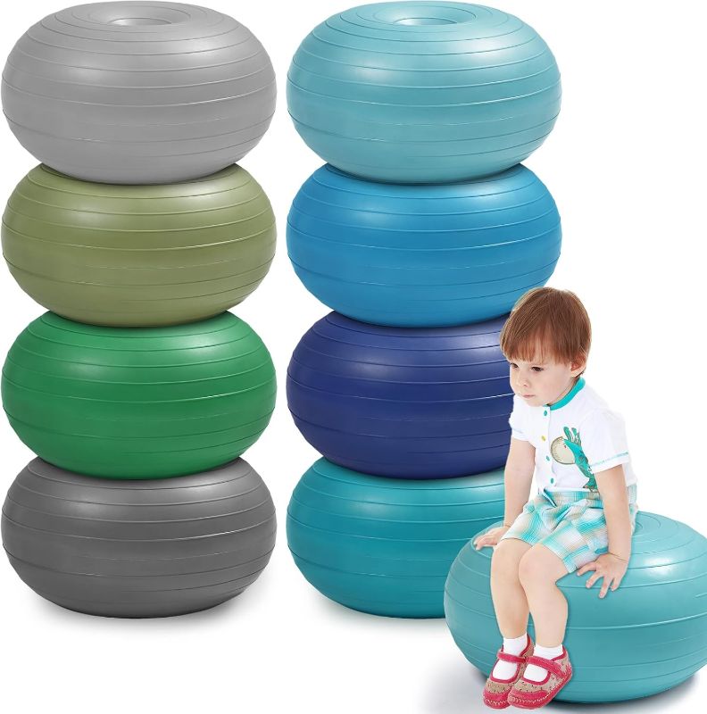 Photo 1 of ONE Wettarn  Flexible Seating for Classroom Inflatable Donut Ball Chair with Hand Pump Elementary Yoga Ball with Black Inflator Floor Cushion for Kids Student Exercise Balance Training (Pastel Color)