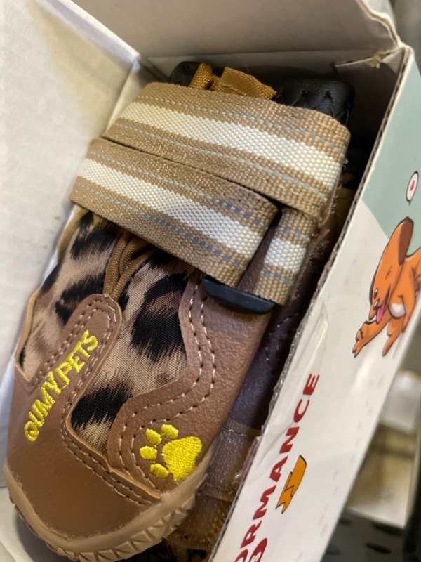 Photo 2 of QUMY Dog Shoes for Large Dogs, Medium Dog Boots & Paw Protectors for Winter Snow Day, Summer Hot Pavement, Waterproof in Rain Weather, Outdoor Walking, Indoor Hardfloors Anti Slip Sole Leopard Size 1