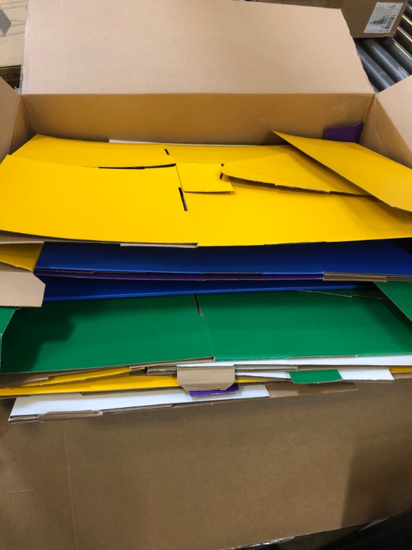 Photo 1 of 4 Pcs Classroom Cardboard Book Display Stand 3 Tiered Book Display Shelf 20" x 17" Tabletop Book Display Book Storage Rack Comic Display for School Library Office(Blue, Green, Yellow, and Purple)