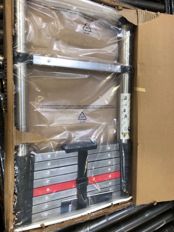 Photo 1 of TOOLITIN Telescoping Ladder,8.5FT One Button Retraction Stainless Steel Telescopic Extension Ladder,Soft Close Design Extendable Ladders Portable for Household Daily or RV Work,330 Pound Capacity…