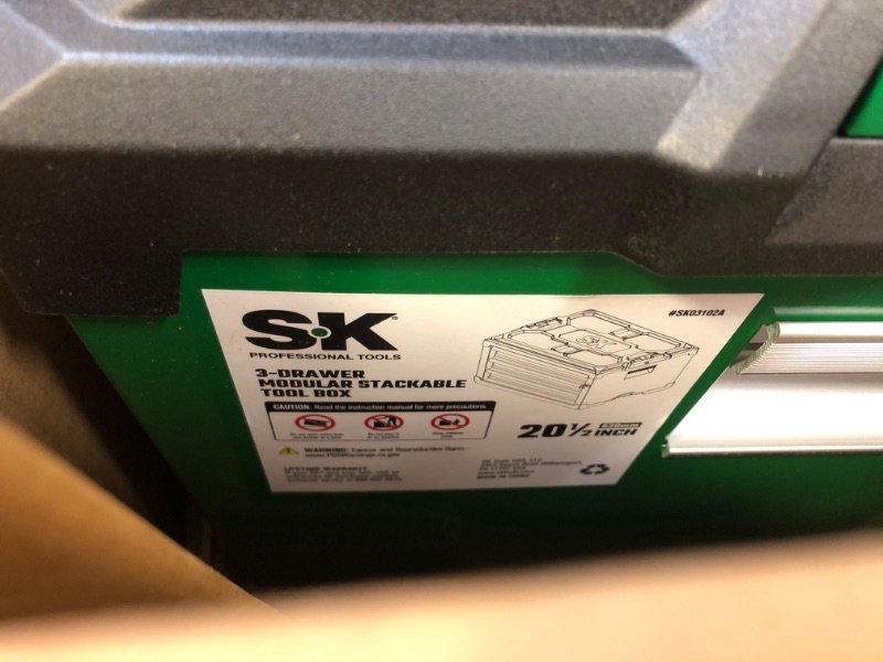Photo 1 of SK Modular Stackable Storage Tool Box, 20.5 Inch, 3-Drawer Steel Box, Patented Auto-Lock Mechanism, Holds up to 60 Lbs