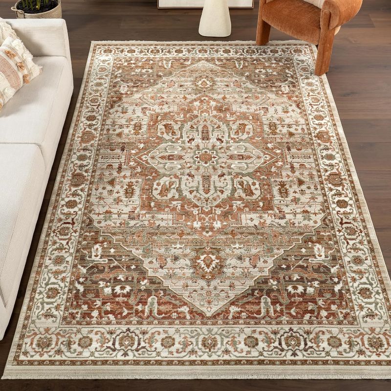 Photo 1 of nuLOOM Fringed Performance Indoor Area Rug, Power Loomed, Easy Clean, Durable, Non-Shed, 7' x 10', Oliveira Brown
