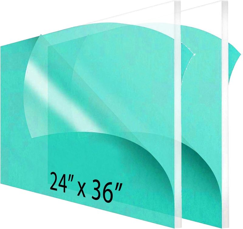 Photo 1 of 2-Pack 24 x 36” Clear Acrylic Sheet Plexiglass – 1/4” Thick; Use for Craft Projects, Signs, Sneeze Guard and More; Cut with Cricut, Laser, Saw or Hand Tools – No Knives
