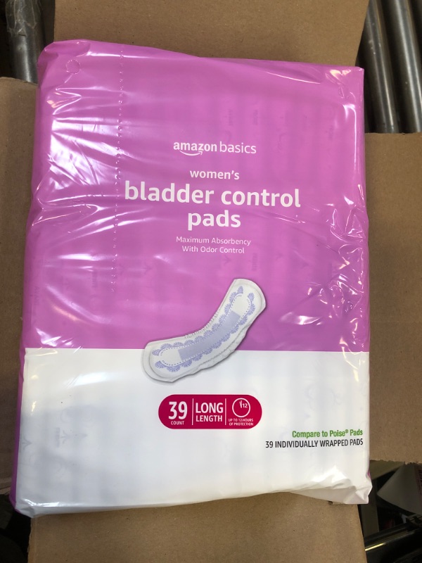 Photo 1 of Amazon Basics Incontinence, Bladder Control & Postpartum Pads for Women, Maximum Absorbency, Long Length, Unscented, 78 Count (2 Packs of 39) (Previously Solimo)