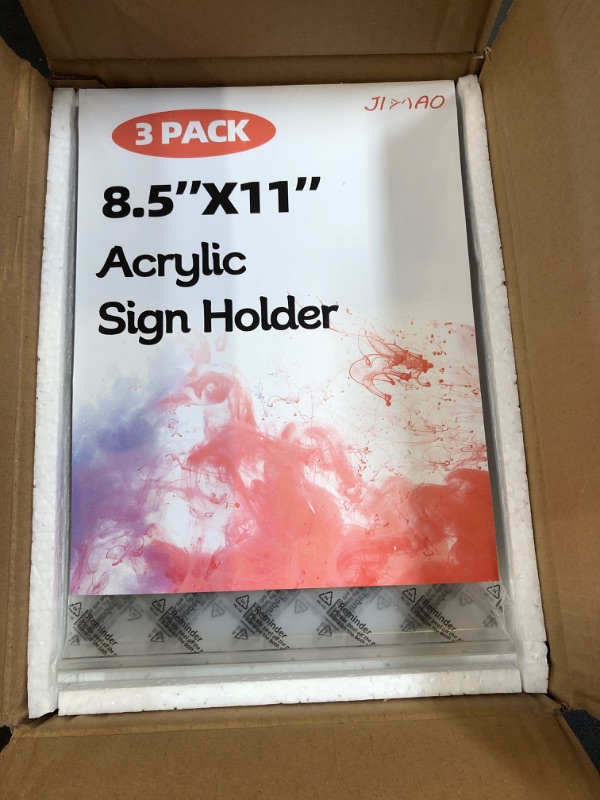 Photo 2 of JIMAO Acrylic Sign Holder,Clear Plastic Sign Holder8.5x11 inches Paper Card T Shape Double Sided Display Stand Picture Frame Desktop Menu Signs Office,Store, 3 Pack