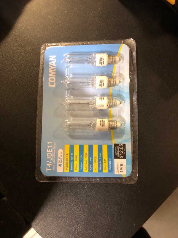Photo 1 of 4-Pack JDE11 120V 100W Dimmable Halogen Bulb T4 Mini Candelabra Base Warm White for Chandeliers