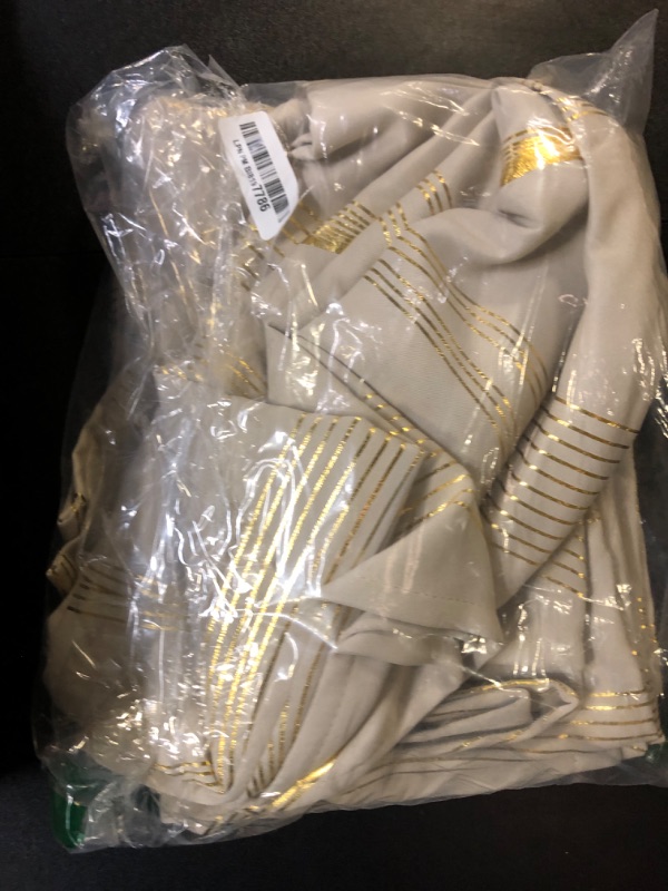 Photo 1 of BUHUA Blackout Curtains Gold Foil Print Flower Vine Grommet Drapes, Room Darkening Thermal Insulated Curtains, Noise Reducing Blackout Curtain for Bedroom, Beige, 52Wx84L, 2 Panels